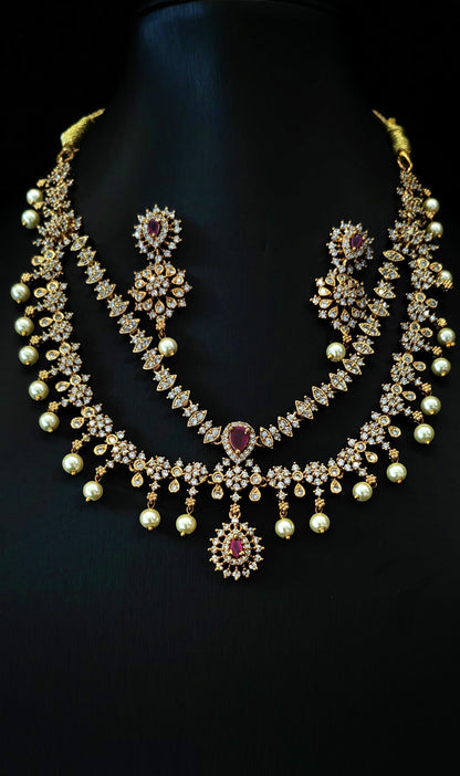 Premium Double-Layered Bridal Necklace with Matching Earrings