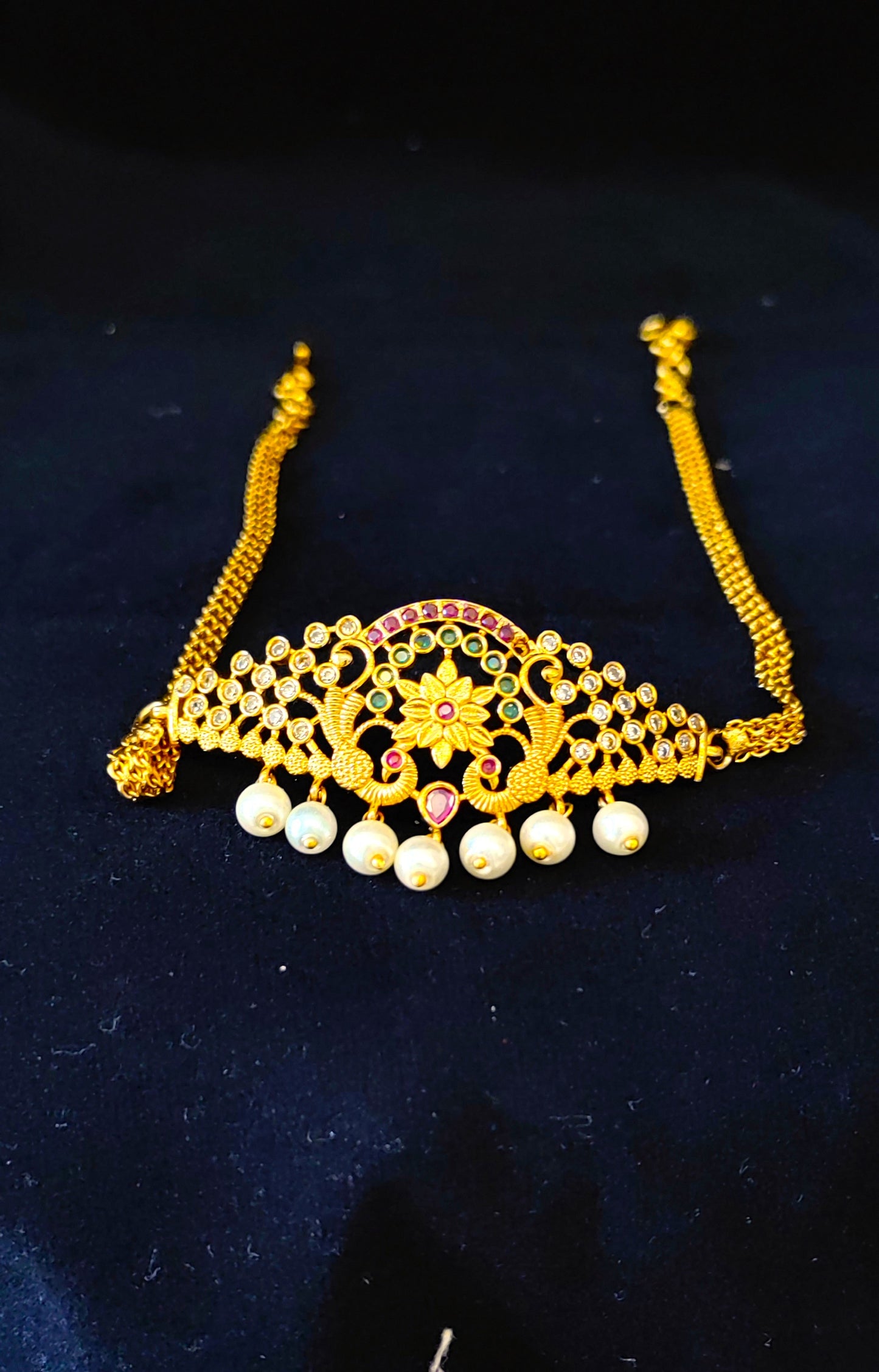 Temple Jewelery: Peacock golden choker for Women's