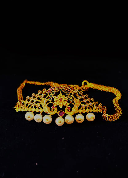 Temple Jewelery: Peacock golden choker for Women's