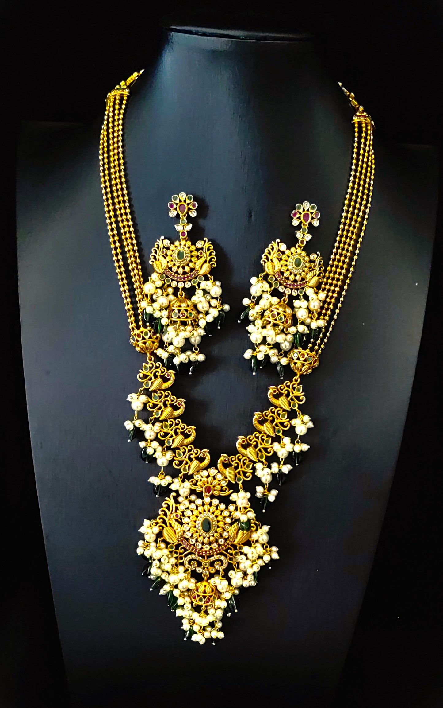 Temple Jewelery: Premium Golden Long Necklace with Long Bali