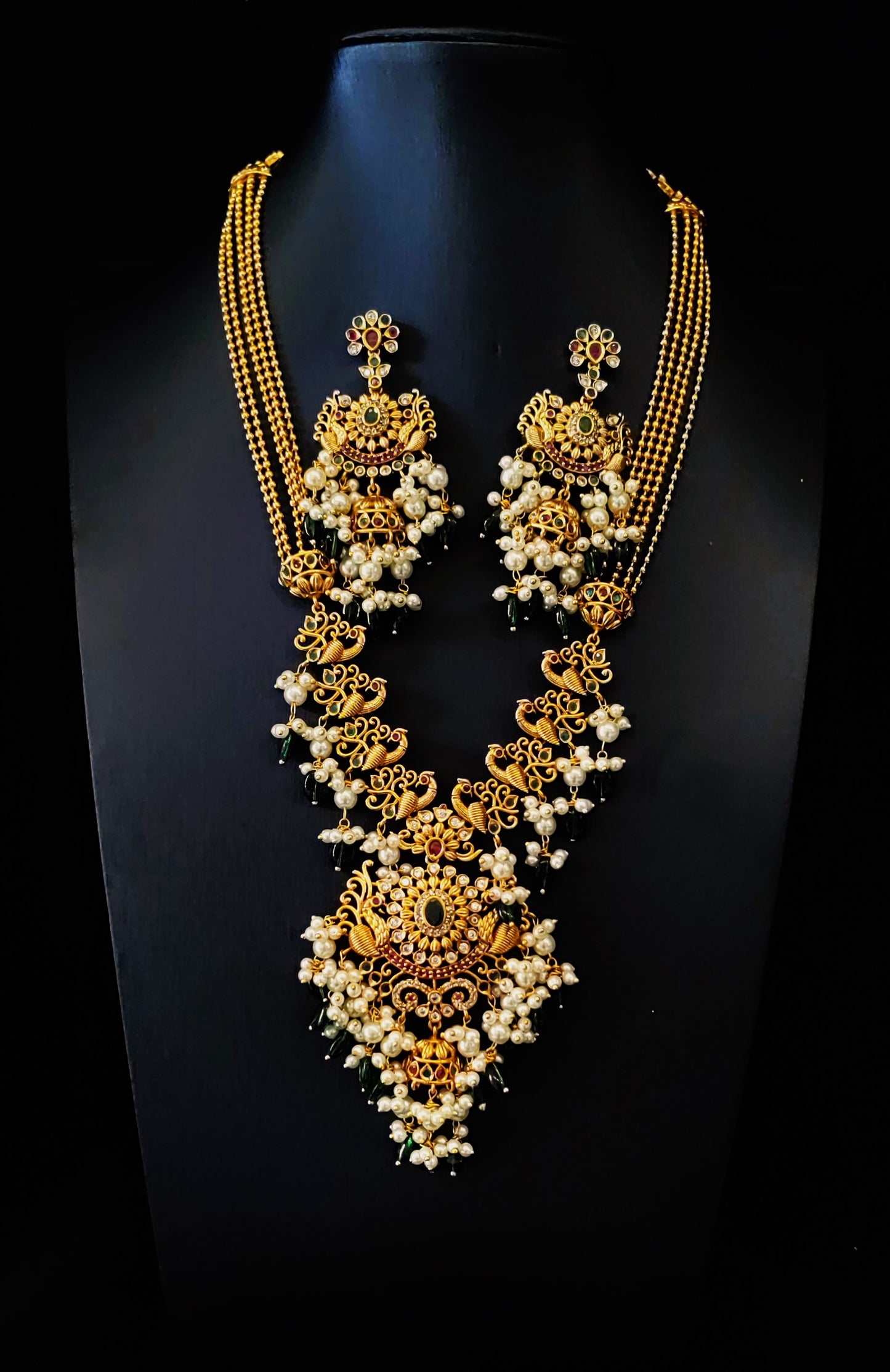 Temple Jewelery: Premium Golden Long Necklace with Long Bali