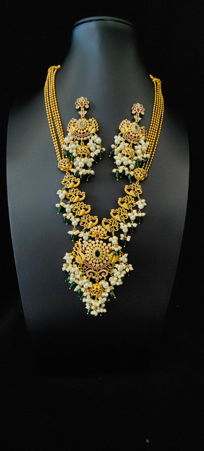 Temple Jewelery: Premium Golden Long Necklace with Long Bali