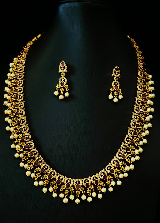 Temple Jewelery: Beautiful antique stone Matte Gold Finish Necklace with earrings