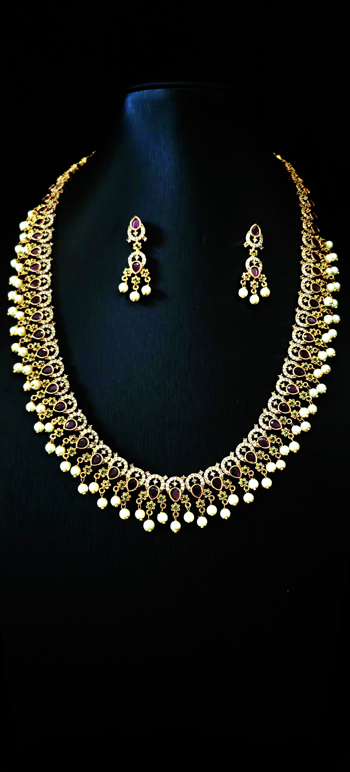 Temple Jewelery: Beautiful antique stone Matte Gold Finish Necklace with earrings