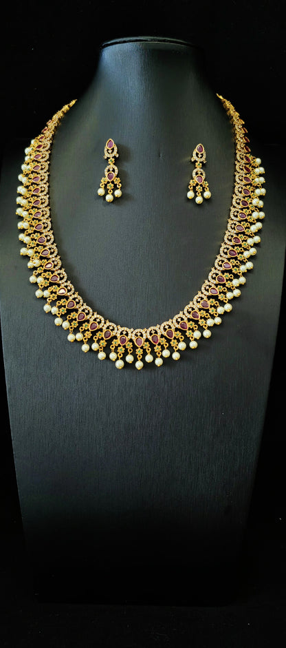 Temple Jewelery: Beautiful antique stone Matte Gold Finish Necklace with earrings