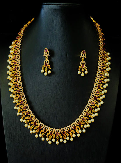 Temple Jewelery: Beautiful antique stone Matte Gold Finish Necklace with earrings