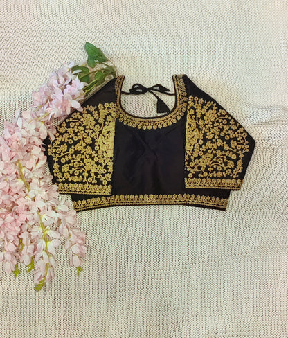 Trendy Mulberry Silk Embroidered Blouse / Bangalore Silk Stitched Blouse