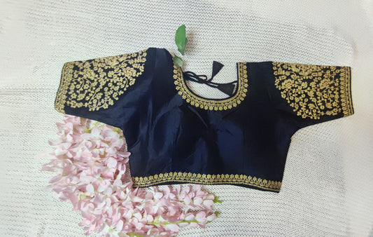 Trendy Mulberry Silk Embroidered Blouse / Bangalore Silk Stitched Blouse