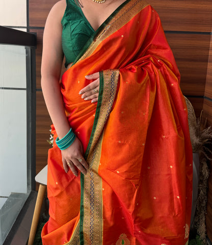 Fiery Elegance Red Orange Satin Silk Saree