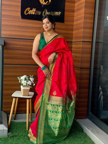 Fiery Elegance Hot Pink Satin Silk Saree