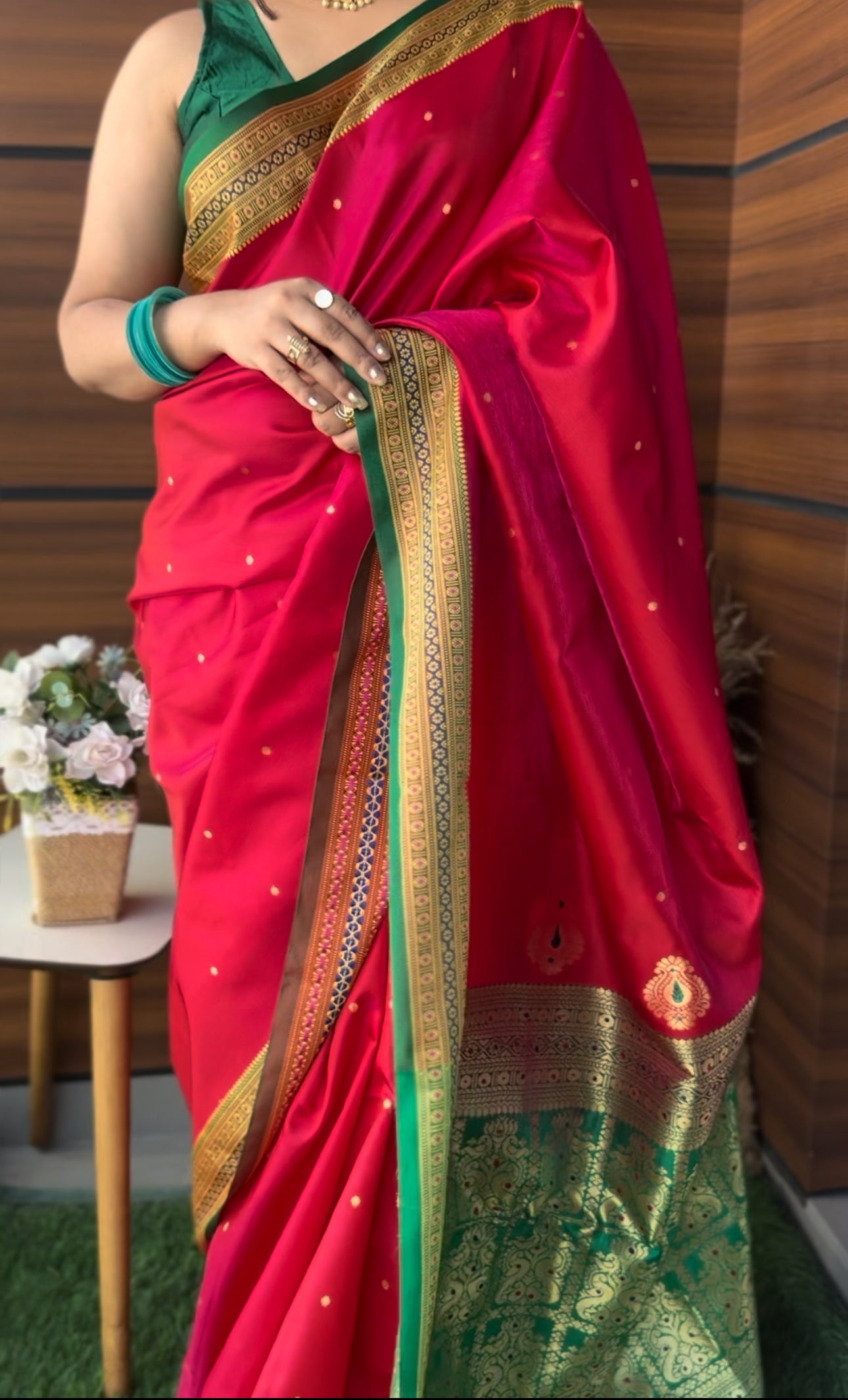 Fiery Elegance Hot Pink Satin Silk Saree