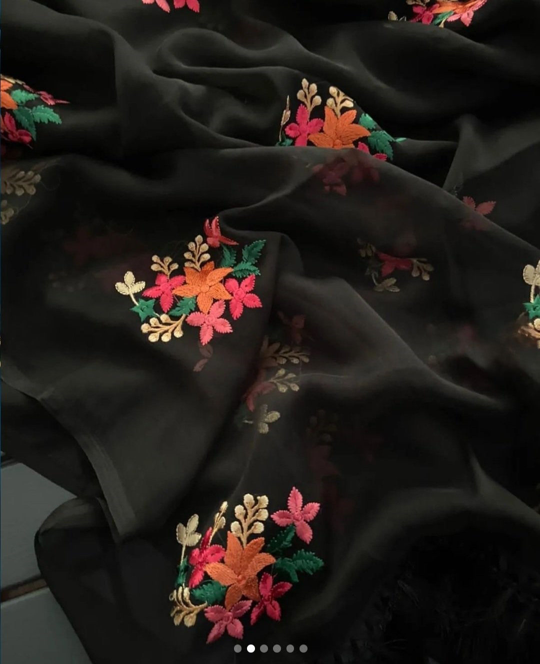 Beautiful Chiffon Multi Thread Embroidery Work Sarees In Black