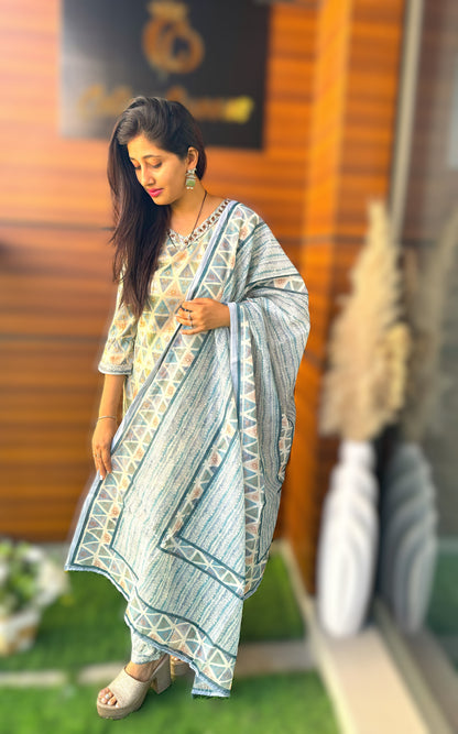 Sky Blue Khadi Cotton Three-Piece Suit: Your Perfect Summer Companion