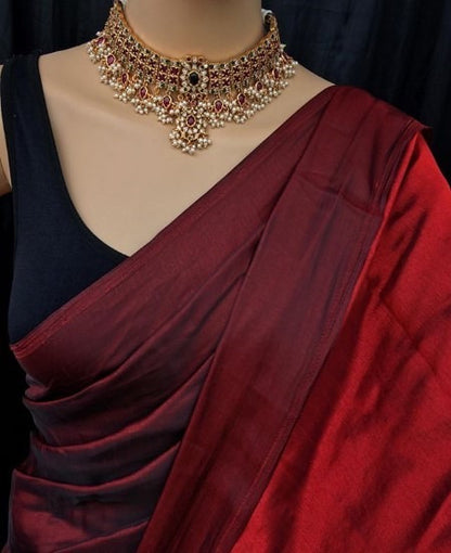 NASHA (Redish Maroon Malai Silk Plain Saree)