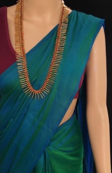 Nasha (Peacock Green Malai Silk Plain Saree)