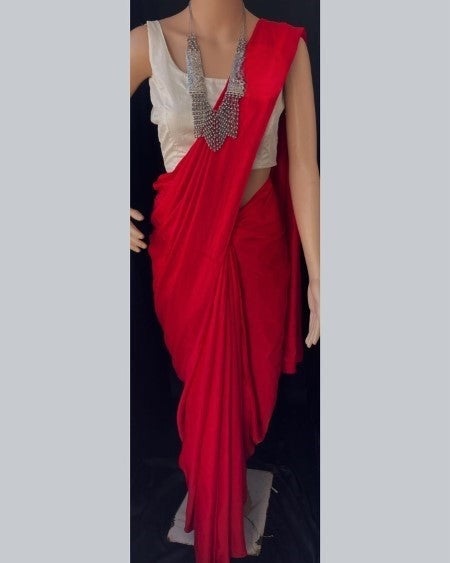 Nasha (Radiant Red Malai Silk Plain Saree