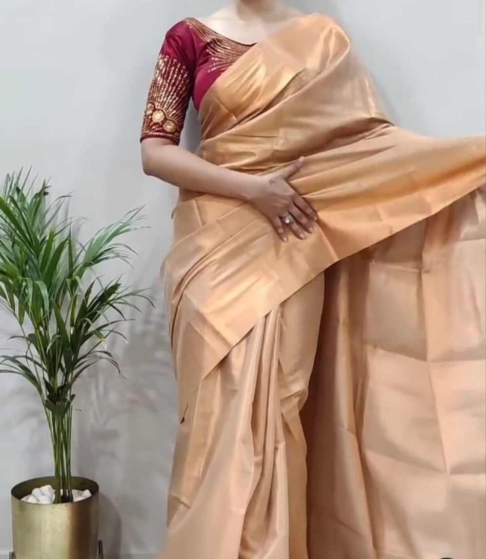 Uppada Cotton Tissue Silk  Plain Sarees