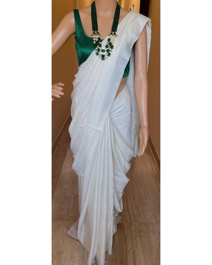 NASHA (Creamy White Malai Silk plain Saree)